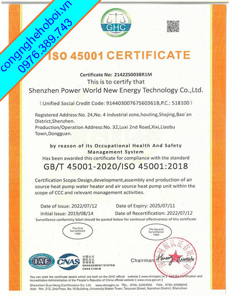 Chứng Chỉ Máy Heat Pump